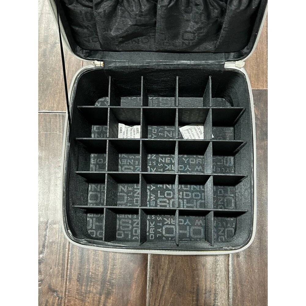 London Soho New York Silver Nail Care Paintbox Organizer Case Holds 25 Bottles - Picture 6 of 11